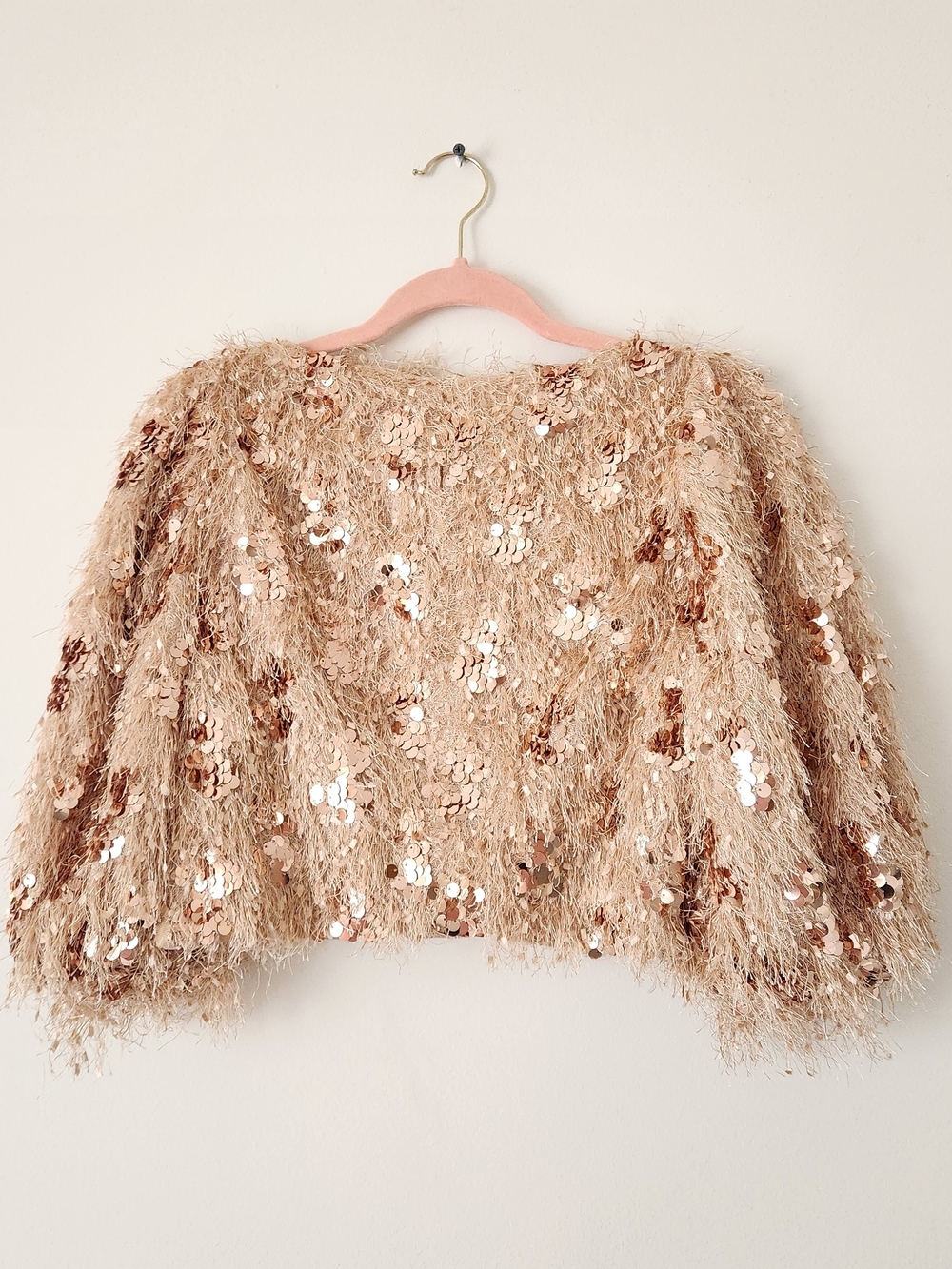ZARA Rose Gold Sequin Feathered Crop Top